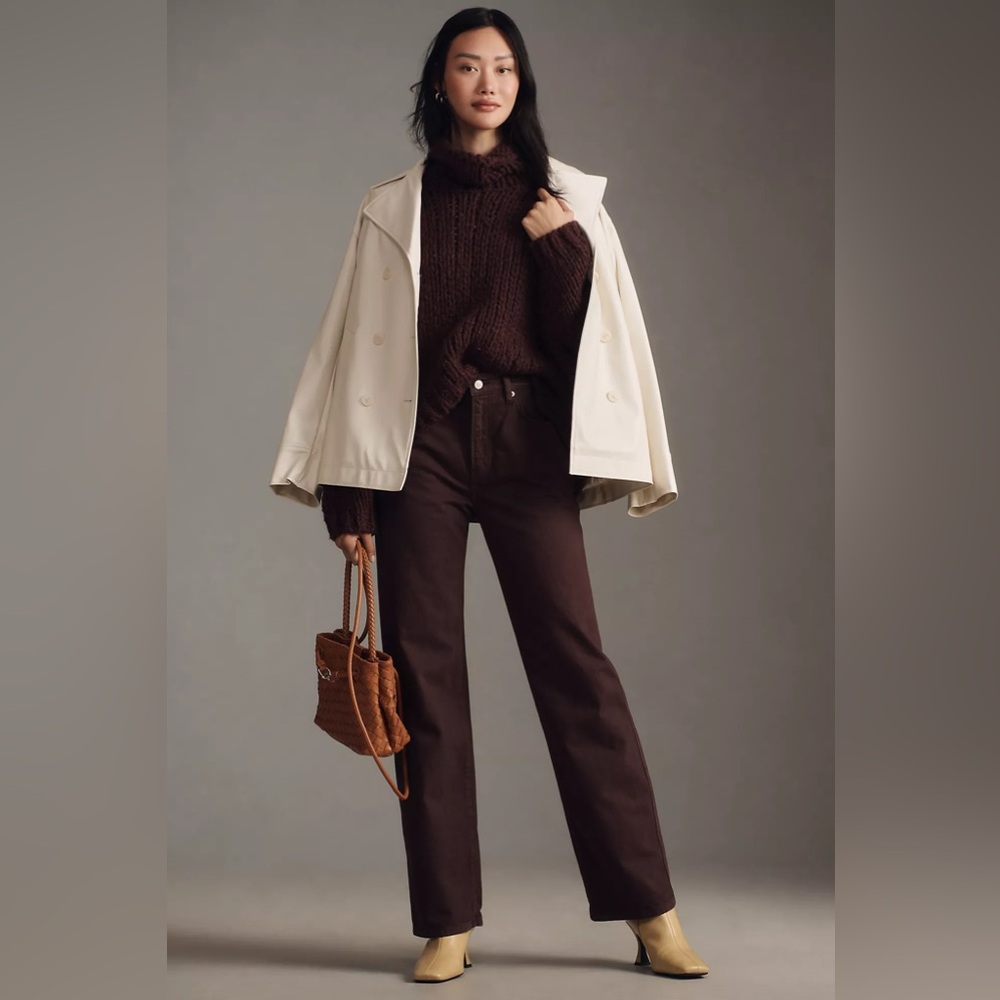 Reformation Straight Leg Pants in Dark Brown